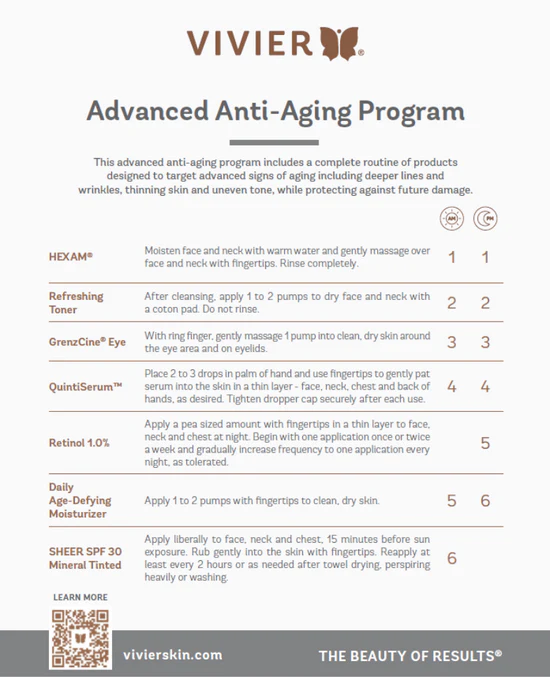 Vivier Advanced Anti-Aging Program routine instruction card