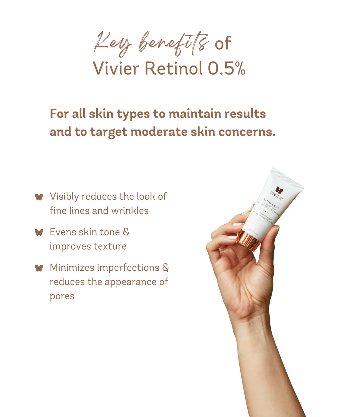 Vivier Retinol 0.5% product information card with a tube held in a hand